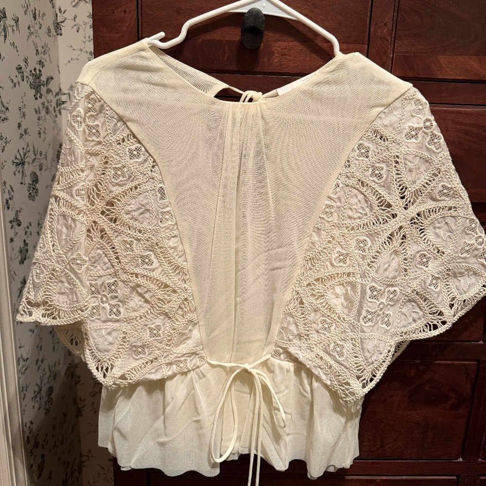 Zara Cream Lace Cape Sleeve Blouse